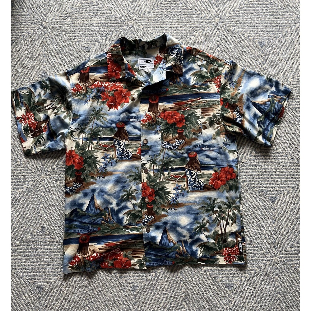 Good‎ Vibes Short Sleeve Hawaiian Button Shirt - Girl/Floral Graphic - Large